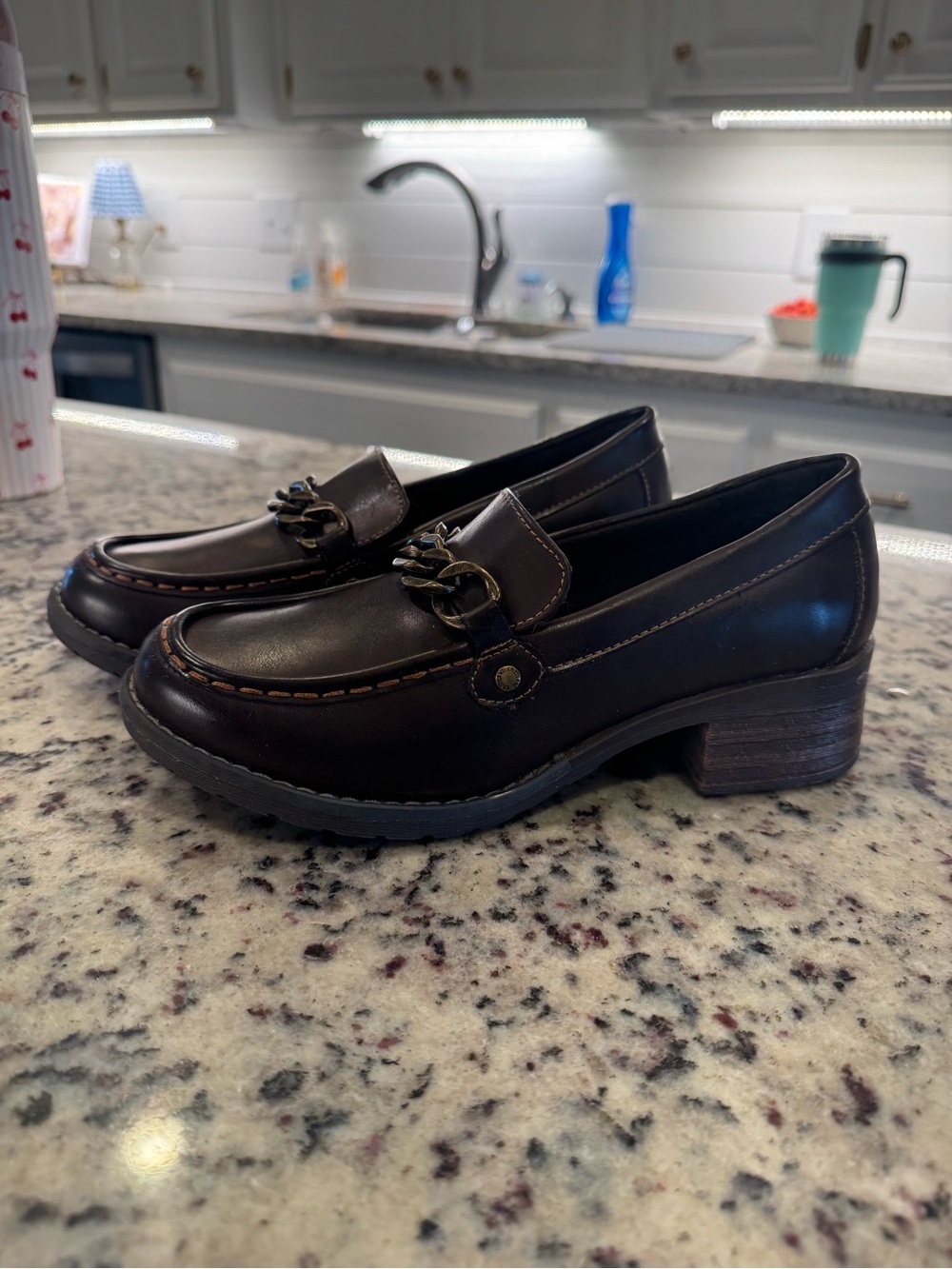 Eastland Dark Brown Leather Loafers with Chain Detail